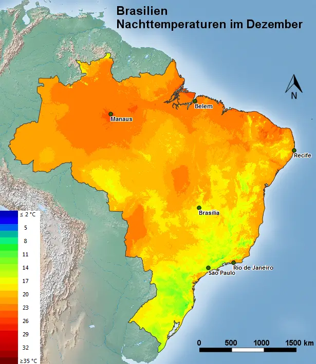 Brasilien Nachttemperatur Dezember
