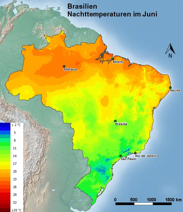 Brasilien Nachttemperatur Juni