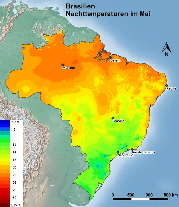 Brasilien Nachttemperatur Mai