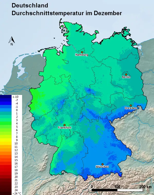 Deutschland Dezember Durchschnittstemperatur