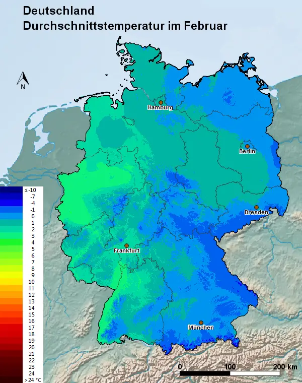 Deutschland Februar Durchschnittstemperatur