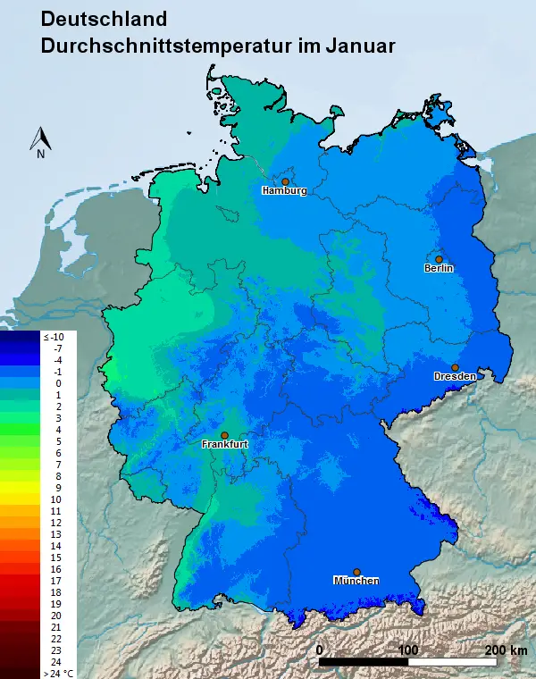 Deutschland Januar Durchschnittstemperatur