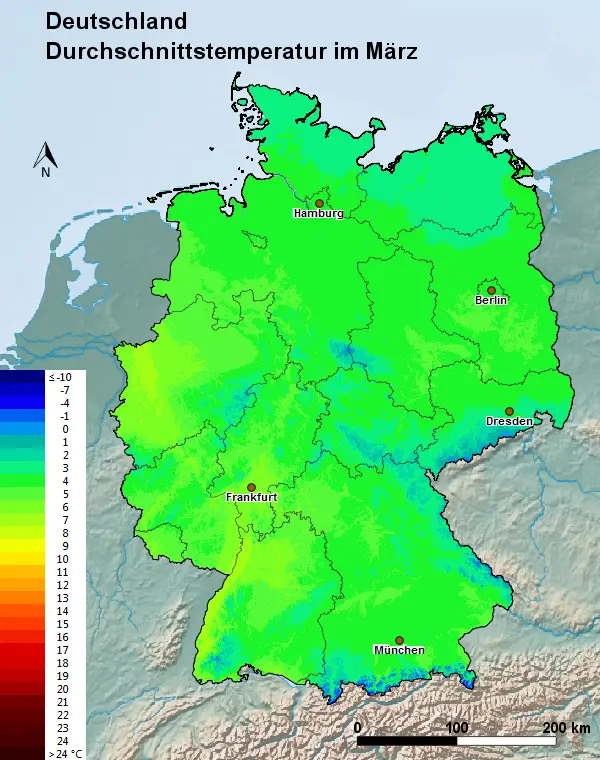 Deutschland März Durchschnittstemperatur