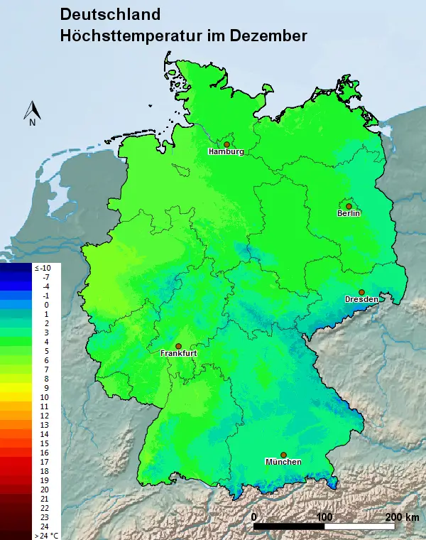 Deutschland Dezember Höchsttemperatur