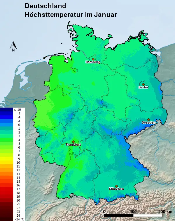 Deutschland Januar Höchsttemperatur