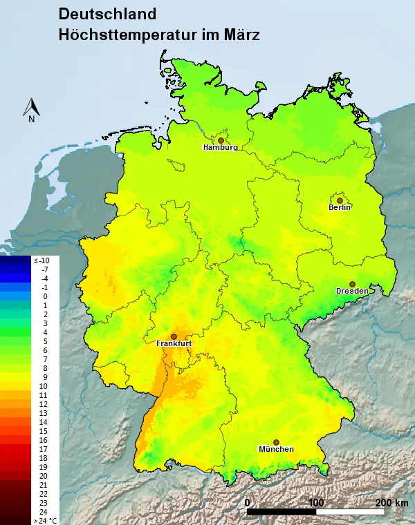 Deutschland März Höchsttemperatur
