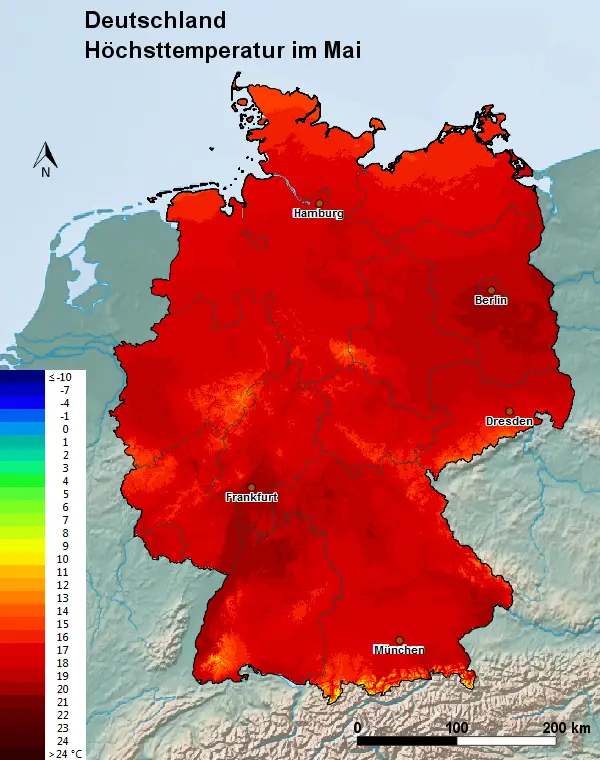 Deutschland Mai Höchsttemperatur