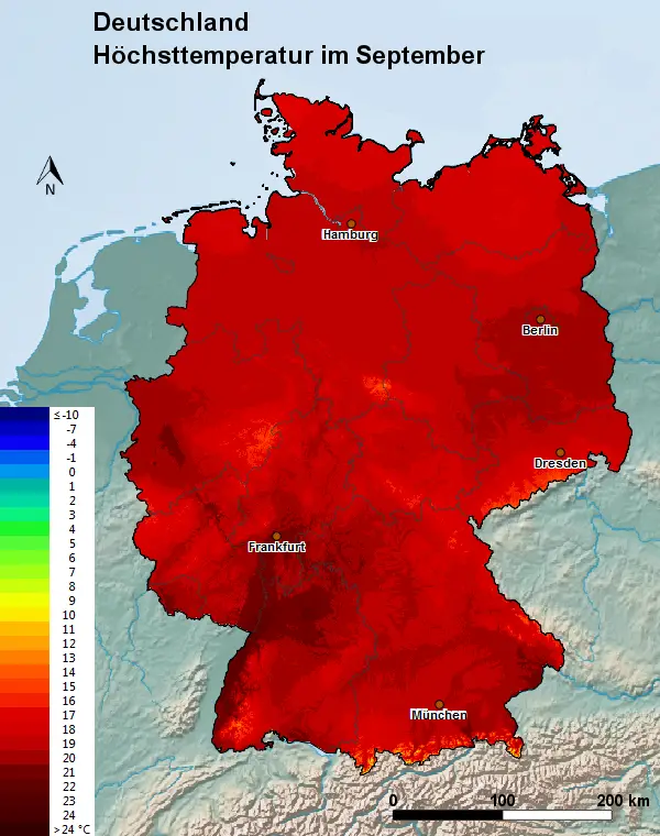 Deutschland September Höchsttemperatur