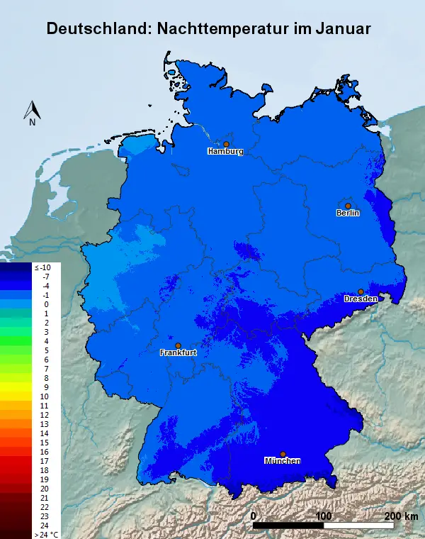 Deutschland Januar Nachttemperatur