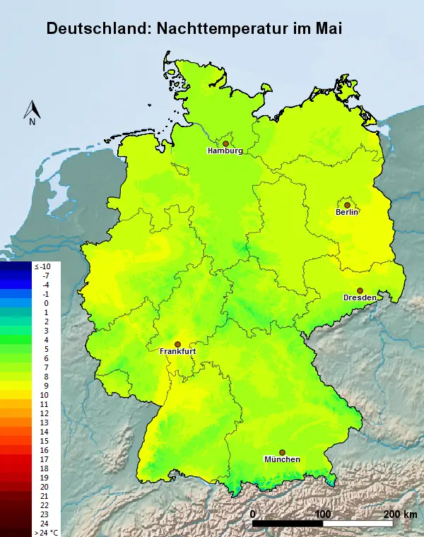 Deutschland Mai Nachttemperatur