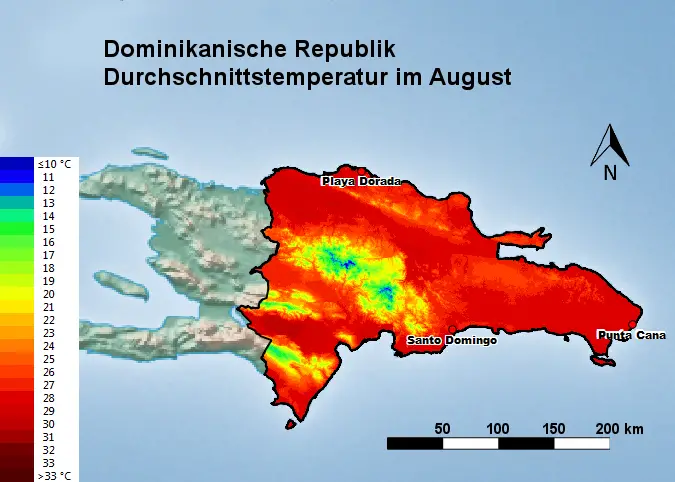 Dominikanische Republik Durchschnittstemperatur August