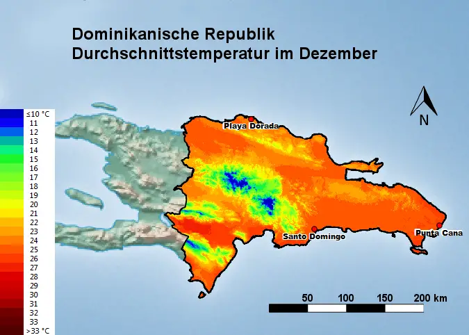 Dominikanische Republik Durchschnittstemperatur Dezember
