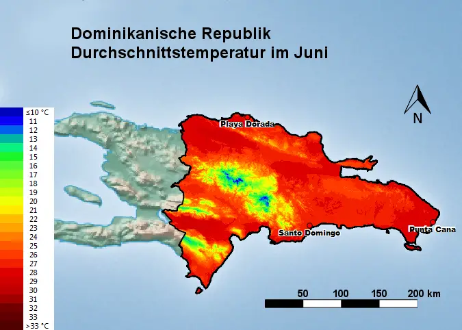 Dominikanische Republik Durchschnittstemperatur Juni