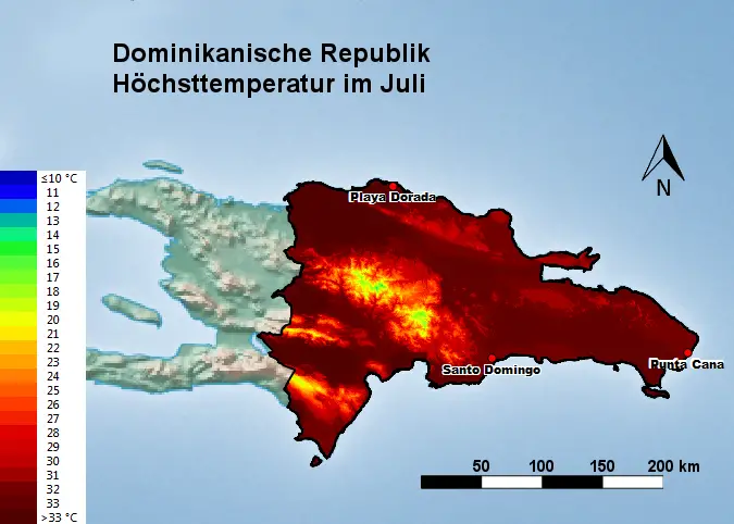 Dominikanische Republik Höchsttstemperatur Juli