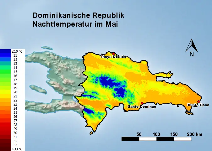 Dominikanische Republik Nachttemperatur Mai