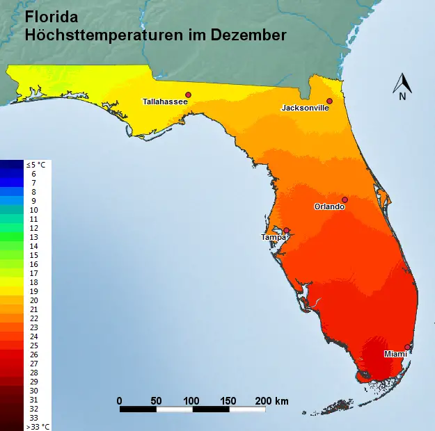 Florida Dezember Höchsttemperatur