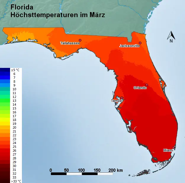 Florida März Höchsttemperatur