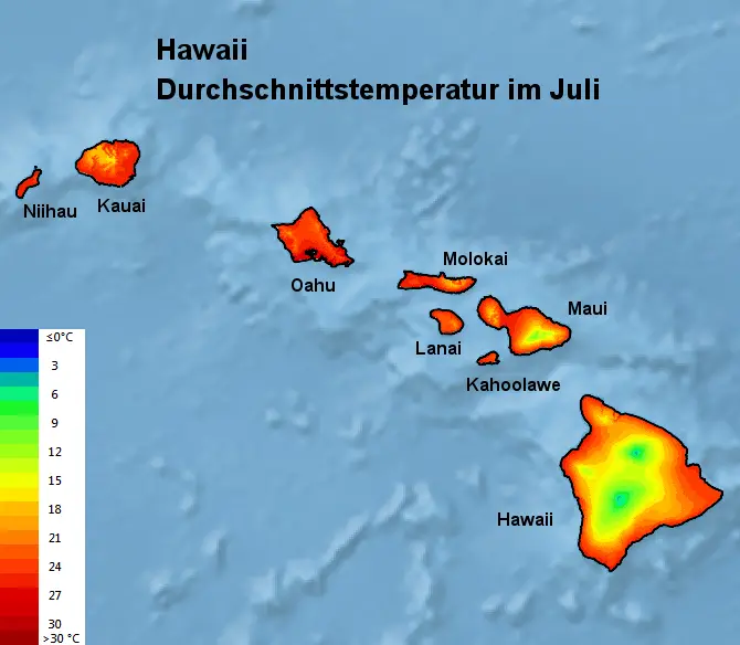 Hawaii Durchschnittstemperatur Juli