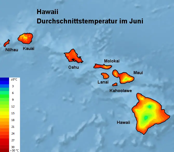 Hawaii Durchschnittstemperatur Juni