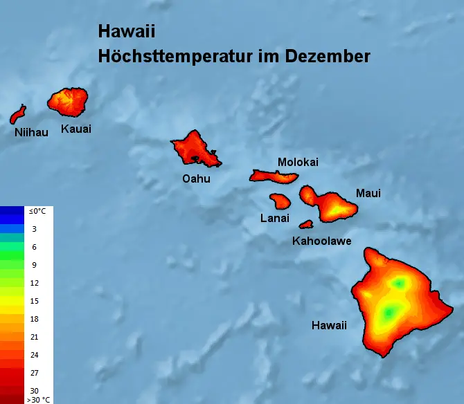 Hawaii Höchsttstemperatur Dezember
