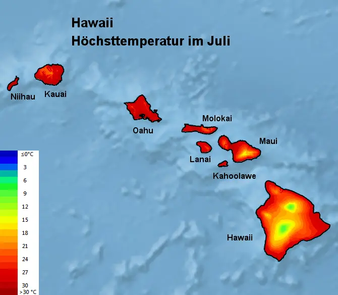 Hawaii Höchsttstemperatur Juli