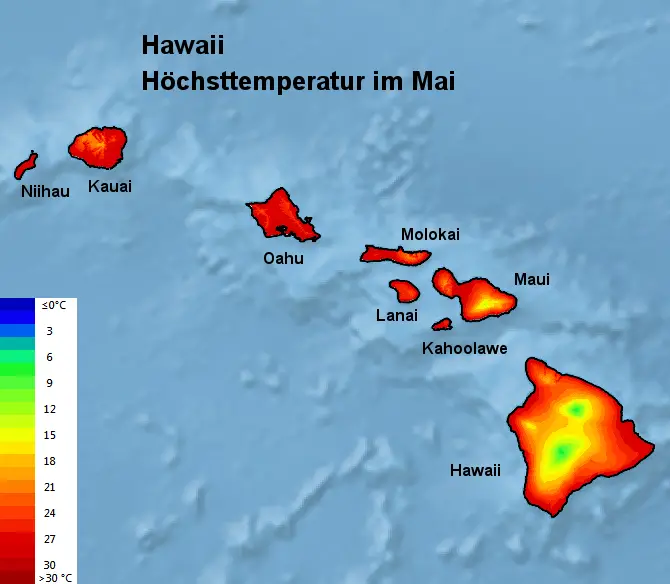 Hawaii Höchsttstemperatur Mai