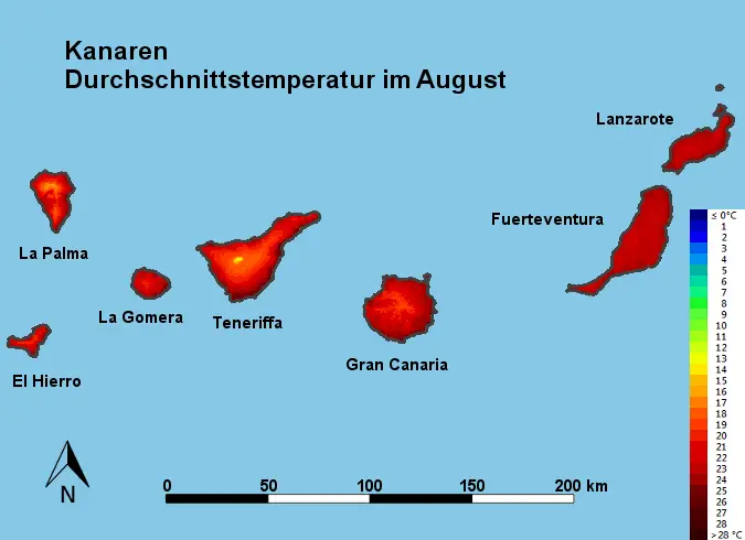 Kanaren Durchschnittstemperatur August