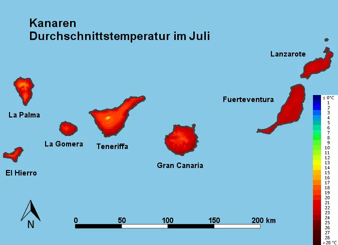 Kanaren Durchschnittstemperatur Juli