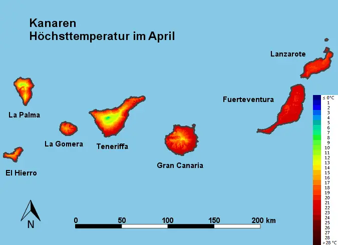 Kanaren Höchsttstemperatur April