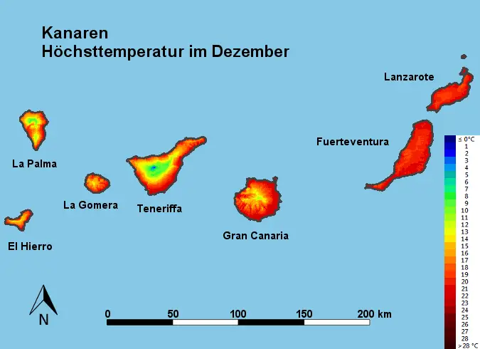 Kanaren Höchsttstemperatur Dezember