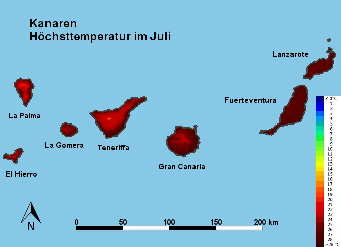 Kanaren Höchsttstemperatur Juli