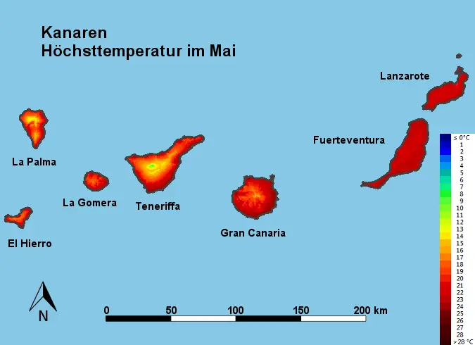 Kanaren Höchsttstemperatur Mai