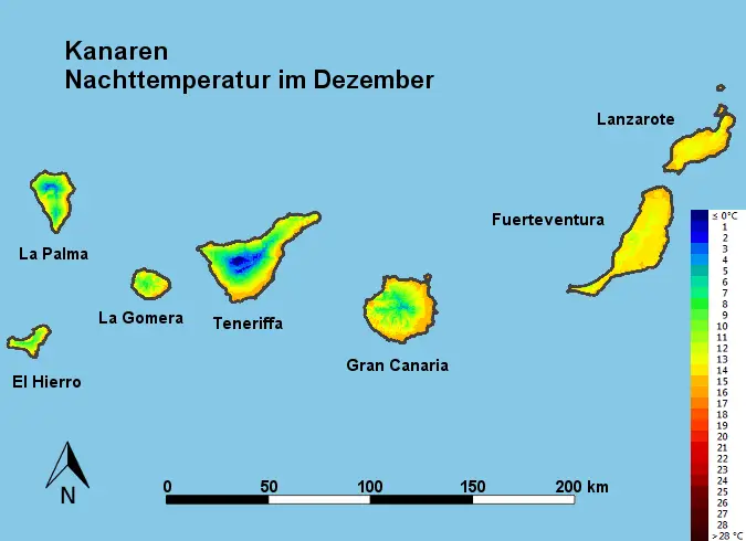 Kanaren Nachttemperatur Dezember