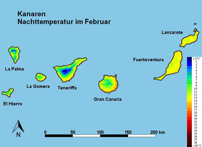 Kanaren Nachttemperatur Februar