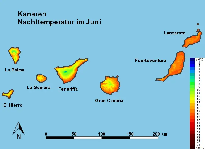 Kanaren Nachttemperatur Juni