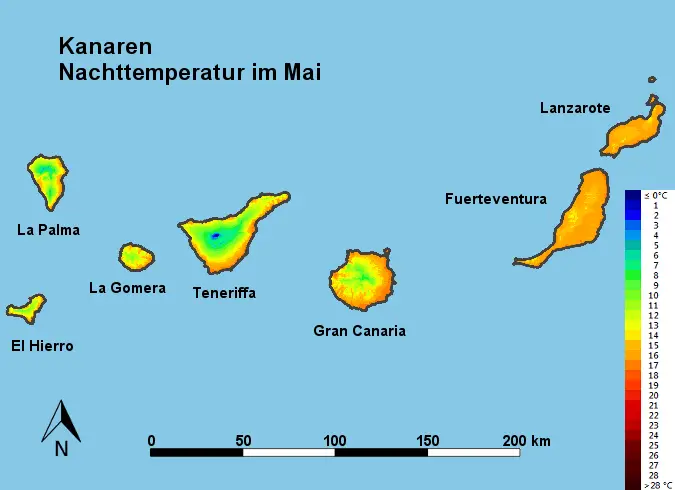 Kanaren Nachttemperatur Mai