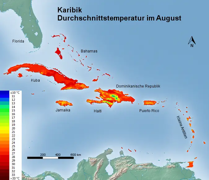 Karibik Durchschnittstemperatur August