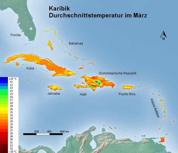 Karibik Durchschnittstemperatur März