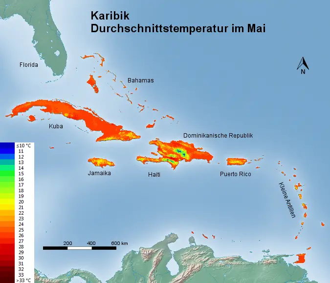 Karibik Durchschnittstemperatur Mai