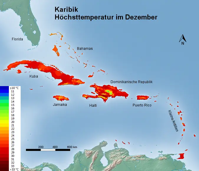 Karibik Höchsttstemperatur Dezember