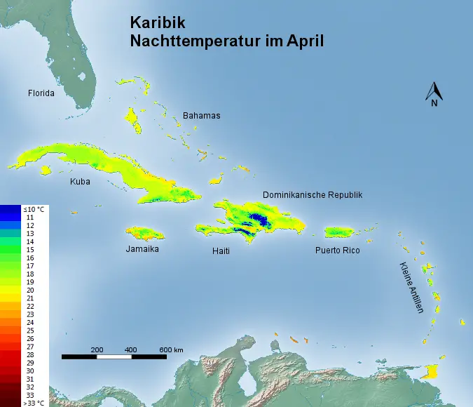 Karibik Nachttemperatur April