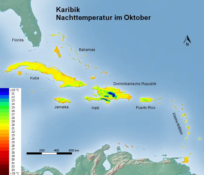 Karibik Nachttemperatur Oktober