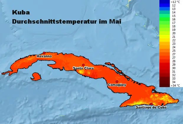 Kuba Durchschnittstemperatur Mai