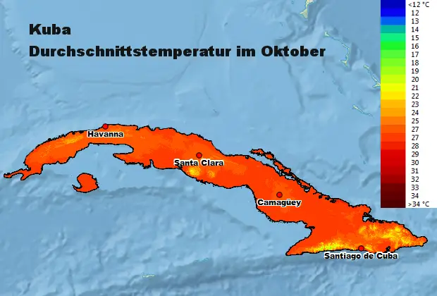 Kuba Durchschnittstemperatur Oktober