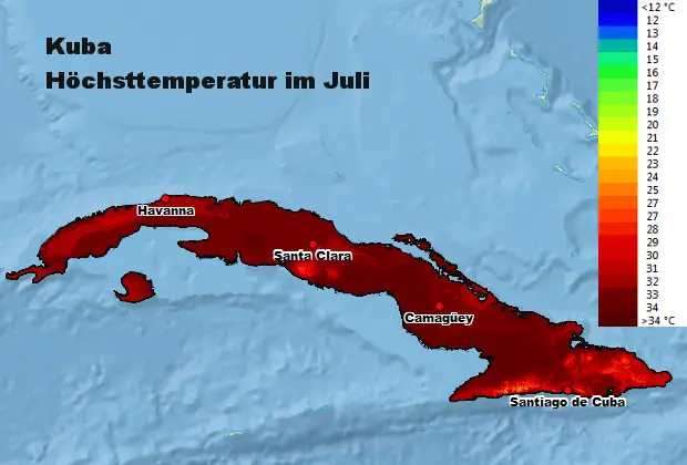 Kuba Höchsttstemperatur Juli