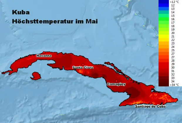Kuba Höchsttstemperatur Mai