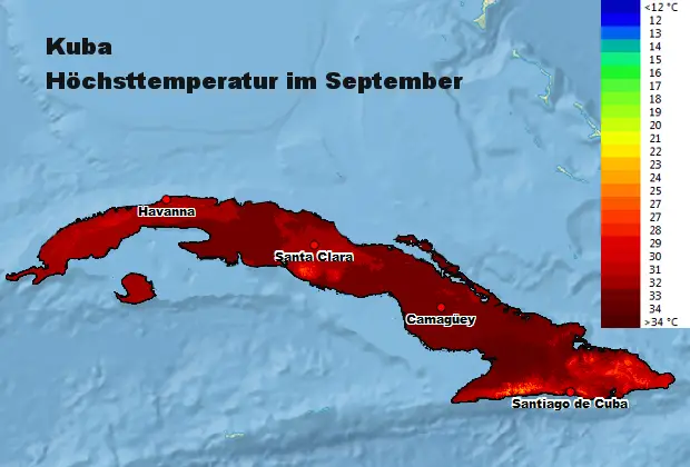 Kuba Höchsttstemperatur September