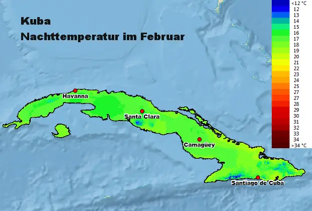 Kuba Nachttemperatur Februar