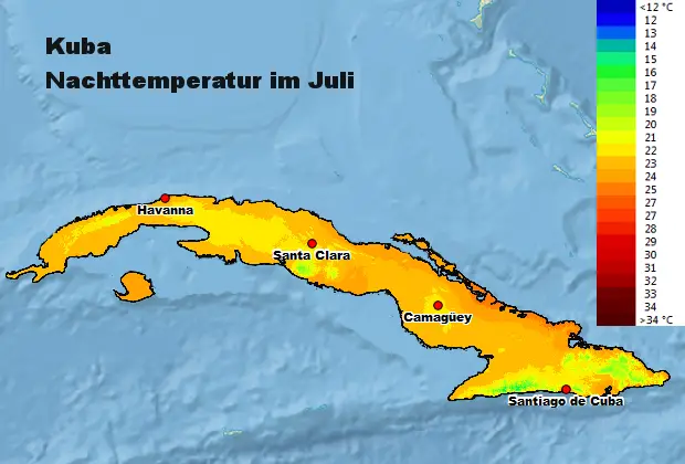 Kuba Nachttemperatur Juli