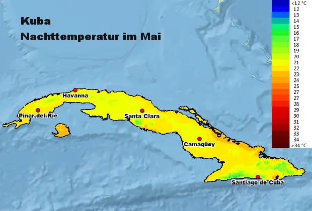 Kuba Nachttemperatur Mai